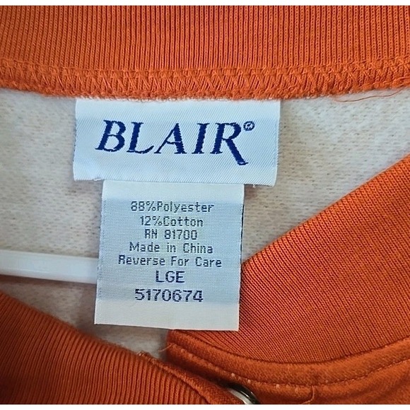 VTG BLAIR Women's Scarecrow And Pumpkins Snap Up Sweatshirt Jacket size L Orange - Picture 5 of 13